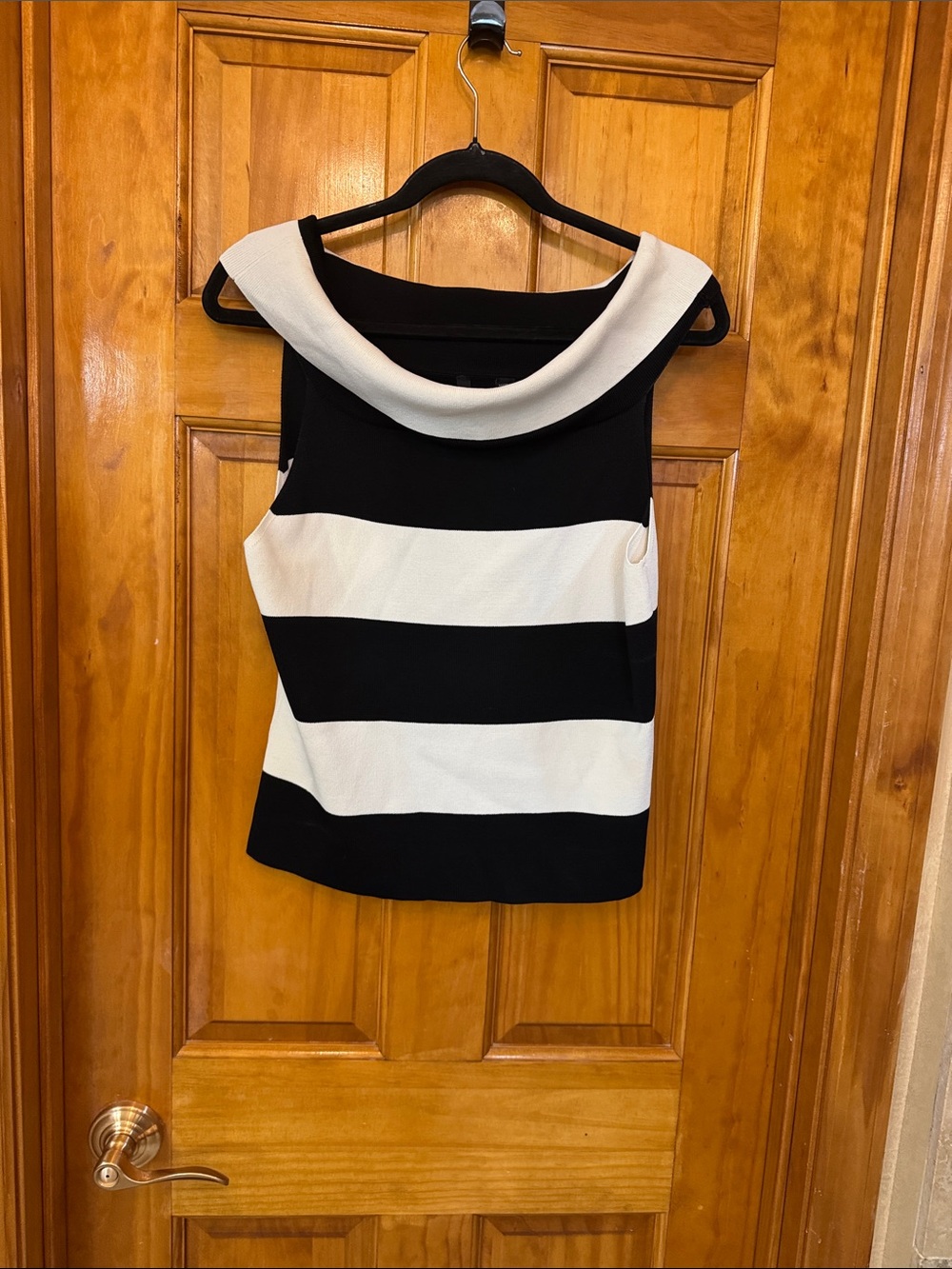 Venini Black and White Striped Off-Shoulder Camisole